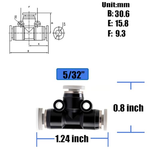 10PCS 5/32" x 5/32" Tube OD Union Tee Push to Connect Fittings - size: 5/32"x 5/32"