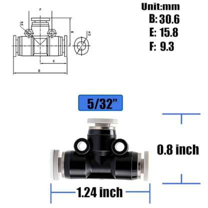 10PCS 5/32" x 5/32" Tube OD Union Tee Push to Connect Fittings - size: 5/32"x 5/32"