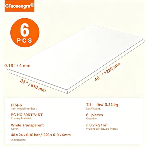 6 PCS 48×24×0.16in Polycarbonate Greenhouse Panels Twin-Wall - size: 48×24×0.16in