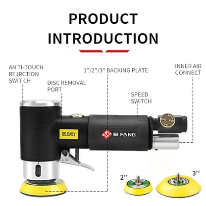 SI FANG Mini Air Sander 1/2/3 Inch Pneumatic Small Random Orbital Polisher - style: 1"2"3" Sander Kit