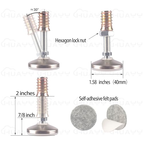 HUAYY Furniture Levelers Swivel Feet,Angle Height Adjustable(3/8-16 Nut Inserts Kits-8 Sets),Heavy Duty Leveling Legs for Table Chairs Cabinets Sofa,with High-Density Self-Adhesive Felt Pads - size: 3/8-16 Kits-8 Sets
