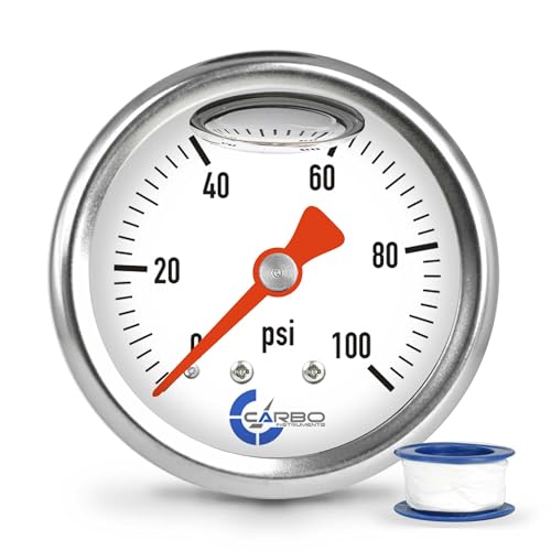 1-1/2" Fuel Pressure Gauge, Stainless Steel Case 304, Chrome Plated Brass Connection, Glycerin Filled, 0-100 Psi, Accuracy 3-2-3%, Back Mount 1/8" NPT - size: 100 PSI, style: Back Mount