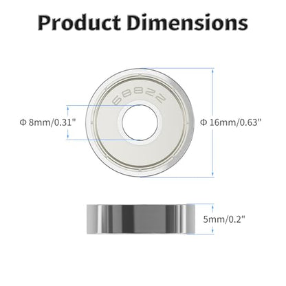 20 Pcs 688ZZ Ball Bearings, Carbon Steel, 8x16x5mm - size: 688ZZ 20Pcs