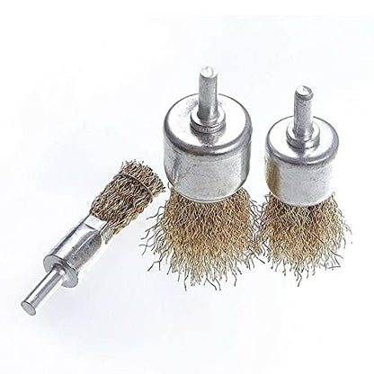 18 Pack Wire End Brush Set, Brass Wire Brush for Drill ,6 Sizes 0.012" Crimped Wire Wheel for Drill 1/4 Inch Shank, for Drill Attachment