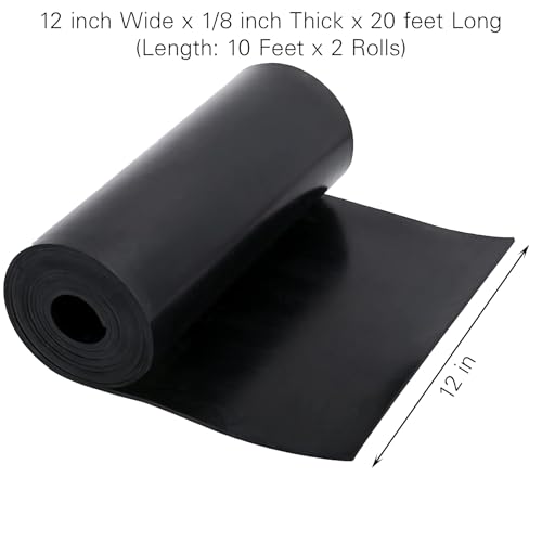 Neoprene Rubber Sheet - 1/8 in Thick x 12 in Wide x 20 Ft Long Neoprene Rubber Strips Rolls for DIY Gaskets, Pads, Seals, Crafts, Flooring, Cushioning of Anti-Vibration, Anti-Slip (10 Ft x 2 Rolls) - size: W:12In x T: 1/8In x L: 20Ft