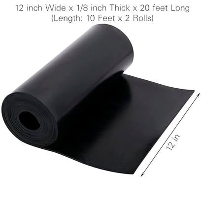 Neoprene Rubber Sheet - 1/8 in Thick x 12 in Wide x 20 Ft Long Neoprene Rubber Strips Rolls for DIY Gaskets, Pads, Seals, Crafts, Flooring, Cushioning of Anti-Vibration, Anti-Slip (10 Ft x 2 Rolls) - size: W:12In x T: 1/8In x L: 20Ft