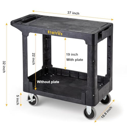 ELAFROS Heavy Duty Plastic Flat Top Utility Work Cart, 37 x 18.8 in, Black - color: Black, size: 2 fixed 2 swivel casters