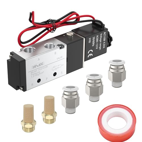 4V210-08 5/2 Way Pneumatic Solenoid Valve, 110V AC Single Solenoid Pilot Operated, Electric Air Control Valve for Air Cylinders, Automation (4V210-08 AC110V/Out of line) - color: Out of line/AC110V