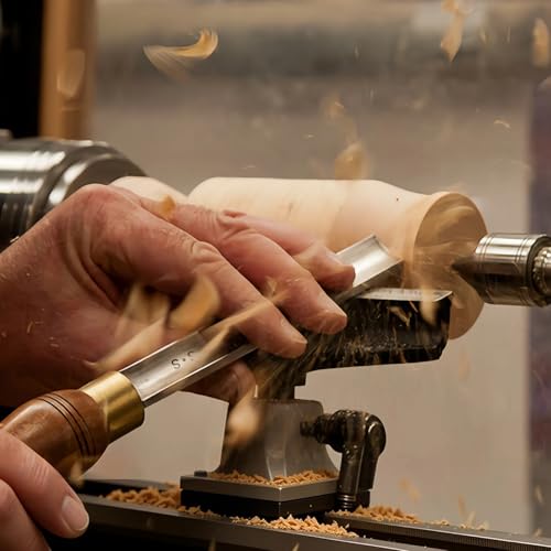HAUTMEC Expert Wood Lathe Chisel Set 8 PCS, M2 HSS Wood Turning Tools with Teak Handles & Portable Storage Bag, Roughing Gouge, Skew, Parting, Scraper, for Beginners & Professionals - HTWCH25028 - style: HSS Blade | Teak Handle
