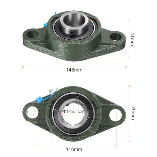 uxcell 2pcs UCFL206-18 Pillow Block Bearings 1-1/8 inch Bore Self Alignment, Solid Cast Iron Base Mounted Chrome Steel Bearings - size: UCFL206-18