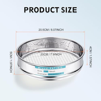 PATIKIL Lab Sieve 3 Mesh(7mm) 7.9"(20cm) Diameter Sifting Screen - size: 3 Mesh(7mm)/7.9"