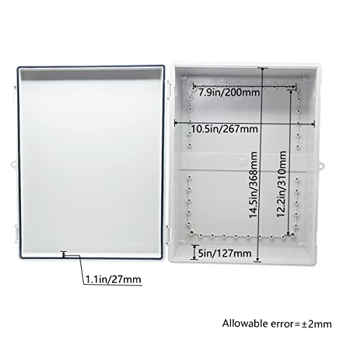 Zulkit Junction Box ABS Plastic Waterproof IP65 Electrical Boxes Hinged Shell Outdoor Universal Project Enclosure with Mounting Plate and Wall Brackets Grey (390x290x160 mm) - size: 15.4" x 11.4" x 6.3"