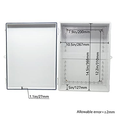 Zulkit Junction Box ABS Plastic Waterproof IP65 Electrical Boxes Hinged Shell Outdoor Universal Project Enclosure with Mounting Plate and Wall Brackets Grey (390x290x160 mm) - size: 15.4" x 11.4" x 6.3"