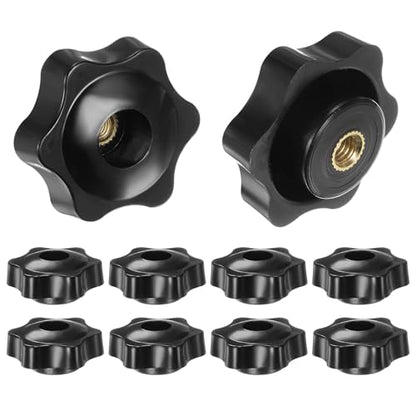 HARFINGTON 10pcs Star Knobs M6 Female Thread 38mm Head Plastic Through Hole Brass Screw-in Clamping Handles Threaded Hand Knobs, Black - color: Black, size: M6 x 38mm