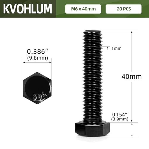 20 PCS M6 x 40mm Hex Head Screw Bolt, Stainless Hex Bolts, Full Thread, 18-8 Stainless Steel (304), Black Coating - size: M6 x 40mm