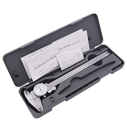 Clockwise Tools DDLR-0805 Pro Dial Caliper 0-8 Inch Double Shock Proof Stainless Steel Body SAE Measuring Tool