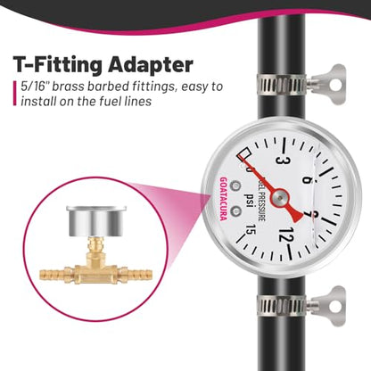 0-15psi Glycerin Filled Fuel Pressure Gauge Kit, - size: 0-15psi, style: Back Mount(T-Fitting Adapter)