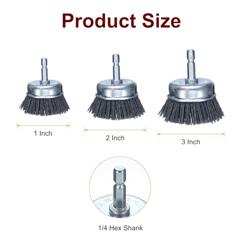 HARFINGTON 3pcs Nylon Filament Wire Wheel Cup Brush for Drill 1", 2", 3"