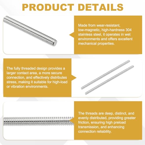 uxcell 20Pcs Fully Threaded Rod M2 x 0.4mm Pitch 45mm/1.8 Inch Threaded - size: M2x0.4mmx45mm