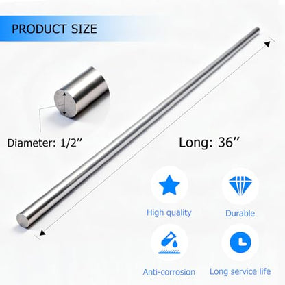 1/2" x 36" Chrome Plated Steel Round Rod,Carbon Steel,1 Pcs - size: 1/2" x 36"/13mm x 915mm