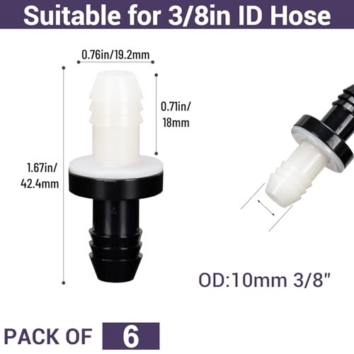3/8" (10mm) One Way Inline Check Valve Plug-in Barb Non Return Valve ABS Plastic Water Air Systems Stop Check Valve for Liquids 6PCS - size: 3/8inch