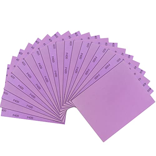 LotFancy 400 Grit Sandpaper, 30PCS 9 x 11” White Fused Alumina Wet Dry Sanding Sheets, for Automotive Metal Sanding Polishing, Wood Finishing, Purple - size: 400 Grit