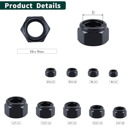 EASTLO #10-32 Lock Nuts Black, Nylon Insert Locknuts 304 Stainless Steel A2-70 Grade, Self Clinching Nuts, Coarse Thread, 100 PCS - size: #10-32