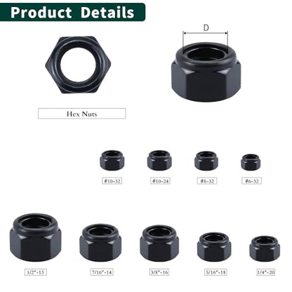 EASTLO #10-32 Lock Nuts Black, Nylon Insert Locknuts 304 Stainless Steel A2-70 Grade, Self Clinching Nuts, Coarse Thread, 100 PCS - size: #10-32