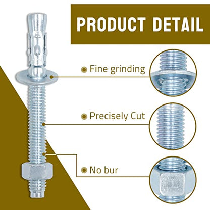3/8 Concrete Anchors, Zinc-Plated Steel Wedge Anchors, 20 Pack - size: 3/8" x 3-3/4"