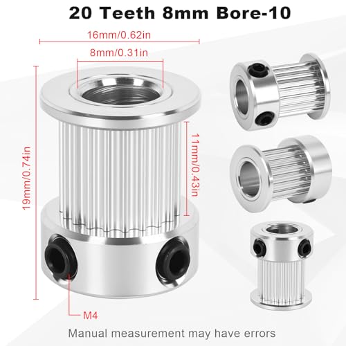 6 Pack GT2 Timing Belt Pulley 20 Teeth,8mm bore,synchronous Pulley - size: 20T-B8-10