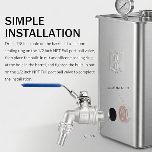 TIZZE 1/2 inch Stainless Steel Ball Valve Weldless Bulkhead for Building Home Brew Kettle/Mash Tun