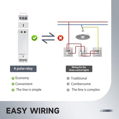 Electronic Impulse Latching Relay, GRM8-01 16A Memory Impulse Relay Wide Range Voltage AC DC 12V to 240V Pulse Relays Din Rail Mounted - style: GRM8-01AC/DC12V~240V