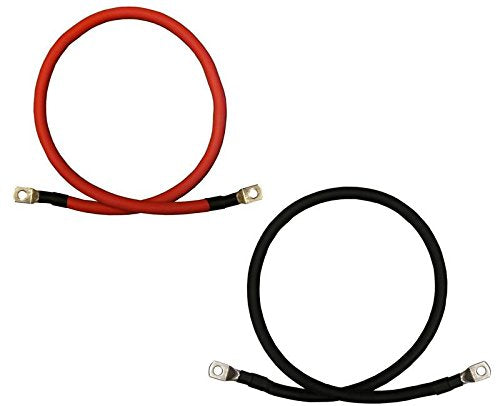 1/0 AWG Gauge Red + Black Pure Copper Battery Inverter Cables Solar, RV, Car, Boat 9 in 3/8 in Lugs - color: 3/8 in. Lugs both ends, size: 9 in.
