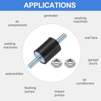 uxcell 4Pcs M6 x 18mm Rubber Mounts, 25 x 20mm Cylindrical Anti Vibration Isolator Studs Shock Absorber Double Studs with Nuts for Car Bobbin Generator Air Compressors - size: M6 x 18mm, 25 x 20mm