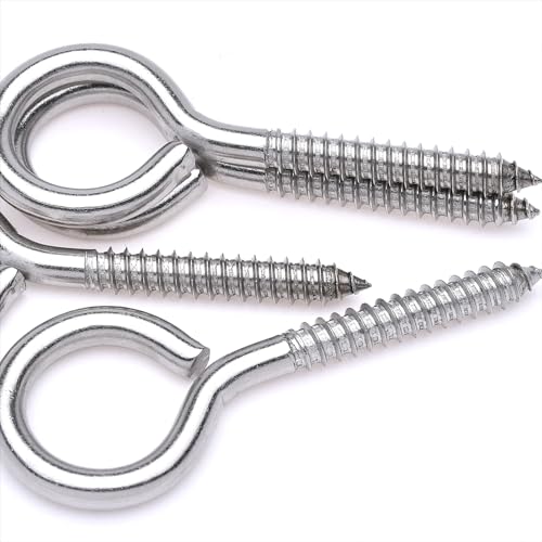 4 pcs 1/3" x 4" Screw Eye Hooks, 304 Stainless Steel Heavy Duty Bolts, M8 - size: M8-4'', 4Pcs