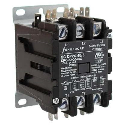 3 Pole 40 Amp AC Contactor, 24V Coil, UL Recognized, HVAC - style: 3 Pole 24V