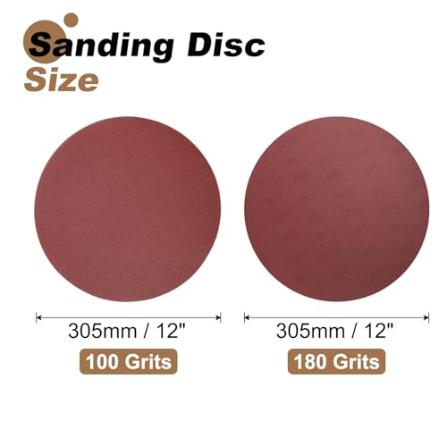 uxcell 8pcs 12-Inch PSA Sanding Discs, 100+180 Grits Aluminum Oxide Self Adhesive Stick Back Sandpapers, No-Hole Round Wet/Dry Sander Papers, Sand Auto Car Paint, Wood, Metal - size: 100+180 Grits