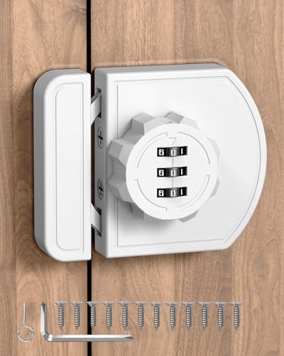 Cabinet Locks with Combination, 180° Sliding Closet Door Lock - color: White