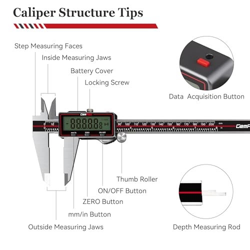 GemRed Wireless Digital Caliper 8 Inch with Data Output, Auto Off