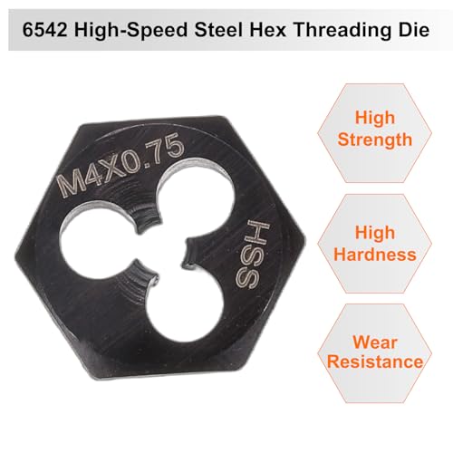 HARFINGTON Hex Threading Die M4 x 0.75 Metric Thread Right Hand High Speed Steel Rethreading Fixed Die Screw Cutting Tapping Repair Tool - size: M4 x 0.75