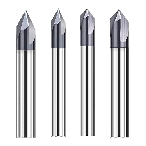 4Pcs Carbide Chamfer End Mill V Groove Router Bit 60 Degree and 90 Degree - size: 5/32" & 1/4", 60 & 90 Degree
