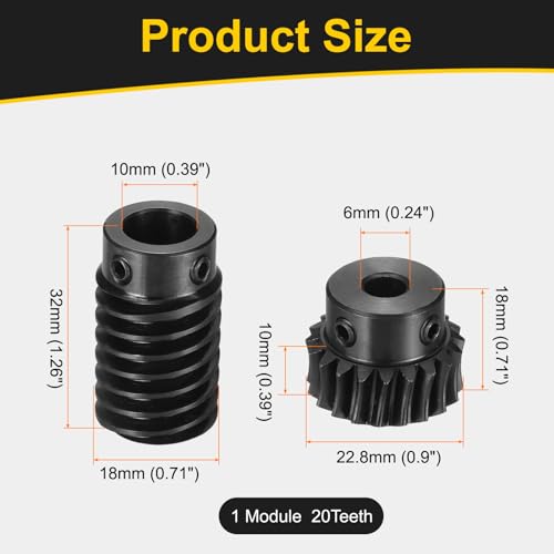 uxcell Worm Gear Set 1 Mod 20T 1:20 Reduction Rate,Gear 6mm,Rod 10mm Bore - size: Gear 6mm, Rod 10mm Bore