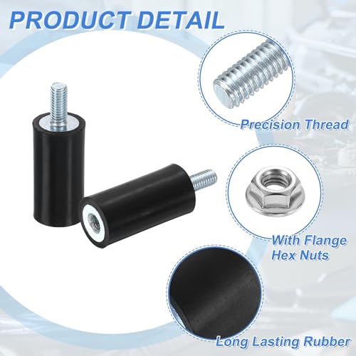 uxcell M5 Rubber Mounts, 4Pcs 15x30mm(DxH) Rubber Cylindrical Anti Vibration Isolator Shock Absorber with Lock Nuts for Car Bobbin Generator Air Compressors - size: M5x15mm, 15x30mm Rubber