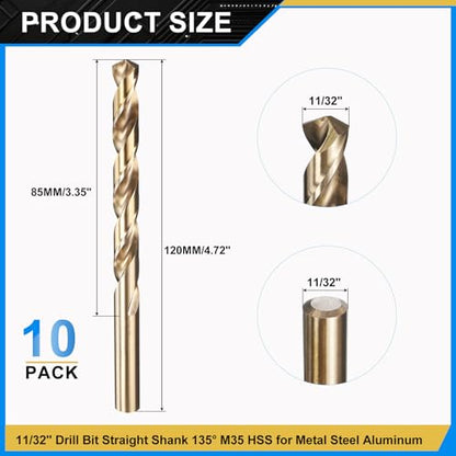 PATIKIL 11/32" Drill Bit M35 Cobalt 5% High-Speed Steel for Metal 10 Pack - size: 11/32"