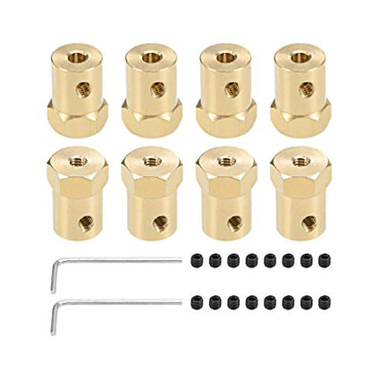 uxcell Hex Coupler 4mm Bore Motor Hex Brass Shaft Coupling Flexible Connector for Car Wheels Tires Shaft Motor 8pcs - size: 4mm