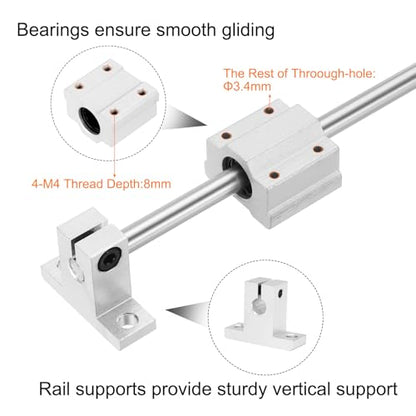 uxcell 2 Pcs 8mm x 950mm Linear Motion Rail Shaft Slide Guide with 4 Pcs SCS8UU Bearings and 4 Pcs SK8 Rail Support Linear Motion Rod Shaft Guide Set for CNC Machine 3D Printer, Silver - size: 950mm