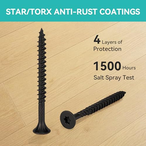 Wood Screws Black #10 × 2-1/4 inch Torx Star Drive Deck Screws Flat Head M5 × 60 Countersunk T25 Self Tapping Thread Cut 50pcs Carbon Steel Galvanized (50PCS/Small Box Black) - color: Black, size: #10×2-1/4