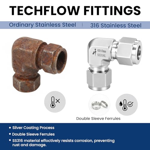 316SS 90 Degree Compression Tube Fitting Elbow Union, 8mm OD - size: 8mm OD x 8mm OD