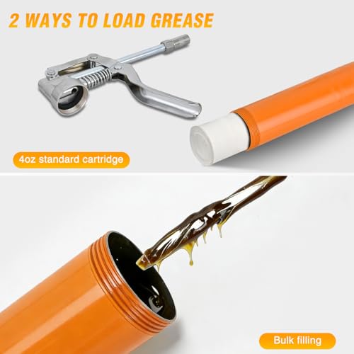 GOOACC Mini Grease Gun 6000 PSI 4oz Grease Gun Kit with 12" Flex Hose Extension Adapter Normal Coupler Rigid Pipe Small Pistol Grip Grease Guns for Automotive Farm Industrial Marine Equipment, Orange - size: Manual mini4oz Orange 7PCS