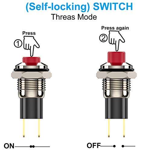 Push Button Switch, Self-Locking Mini Switches Latching 10mm Round DC24V 0.5A Red Cap 5PCS with 20cm Cable - style: red+20cm